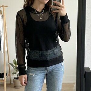 Women's Dark Green Mesh Hooded Top